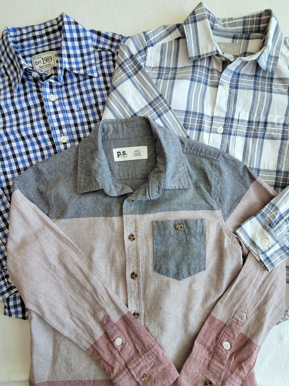 Lot of 3 Boys Long Sleeve Plaid Color Block Button Up Shirts Sz 7, 8 Aeropostale